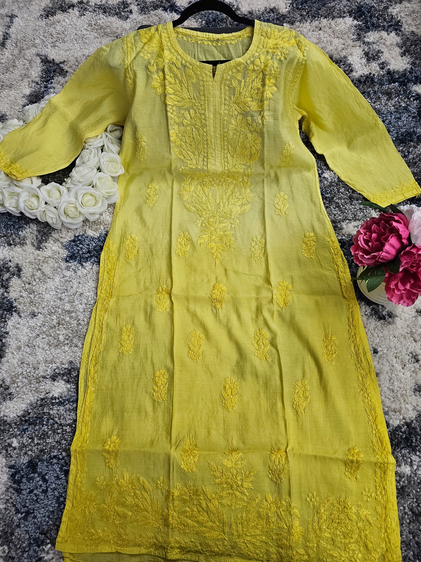 Chanderi Silk Lucknowi Chikan Kari Kurti Style 1