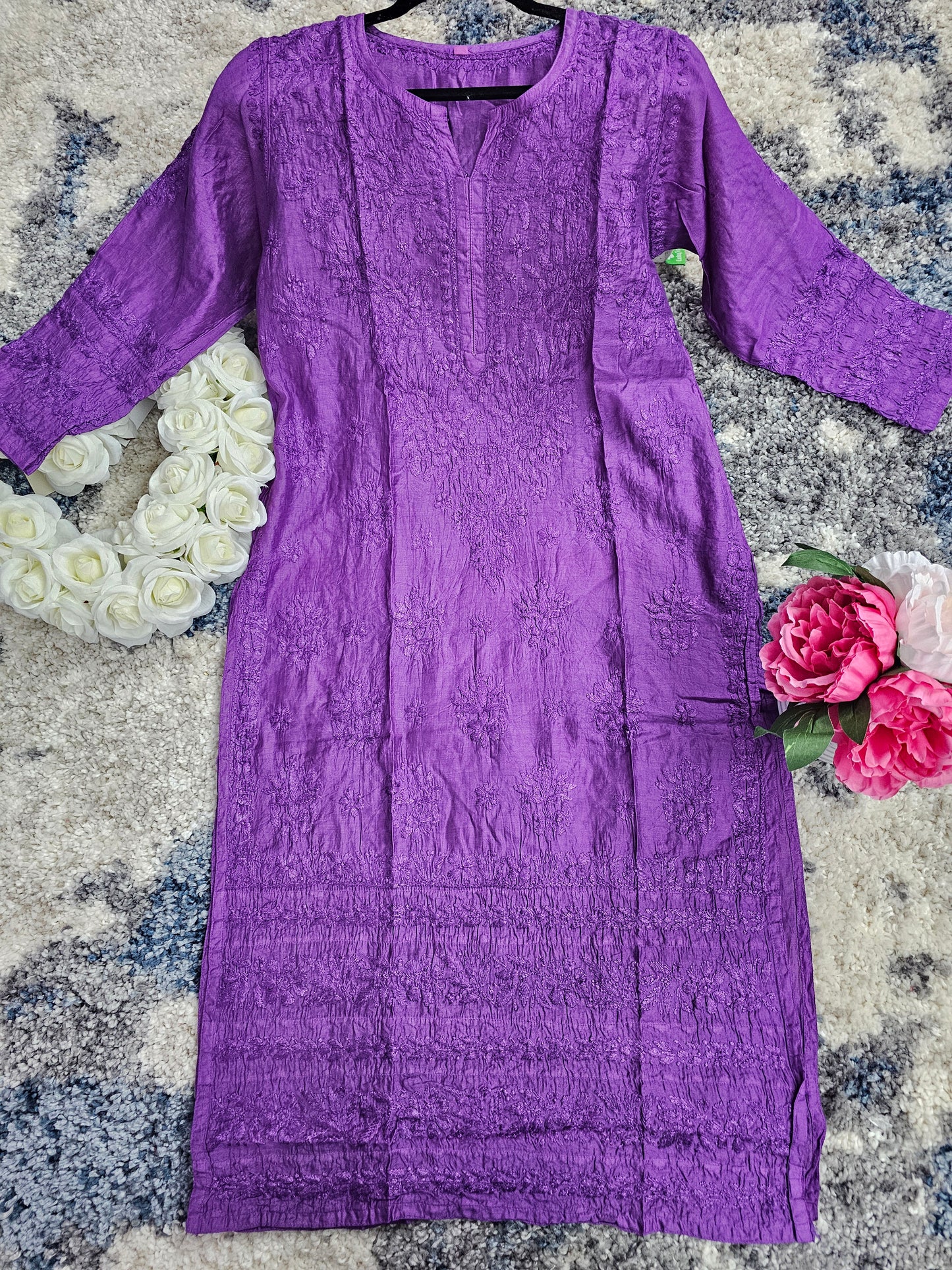 Chanderi Silk Lucknowi Chikan Kari Kurti Style 1