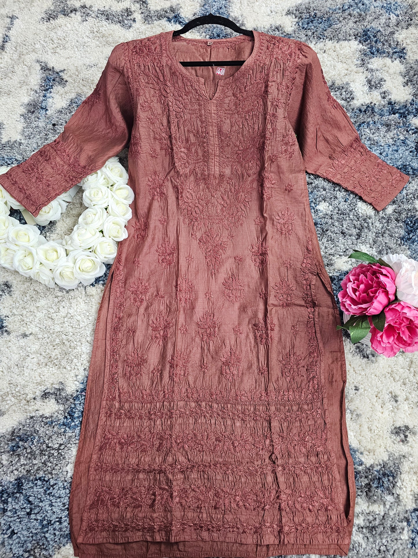 Chanderi Silk Lucknowi Chikan Kari Kurti Style 1