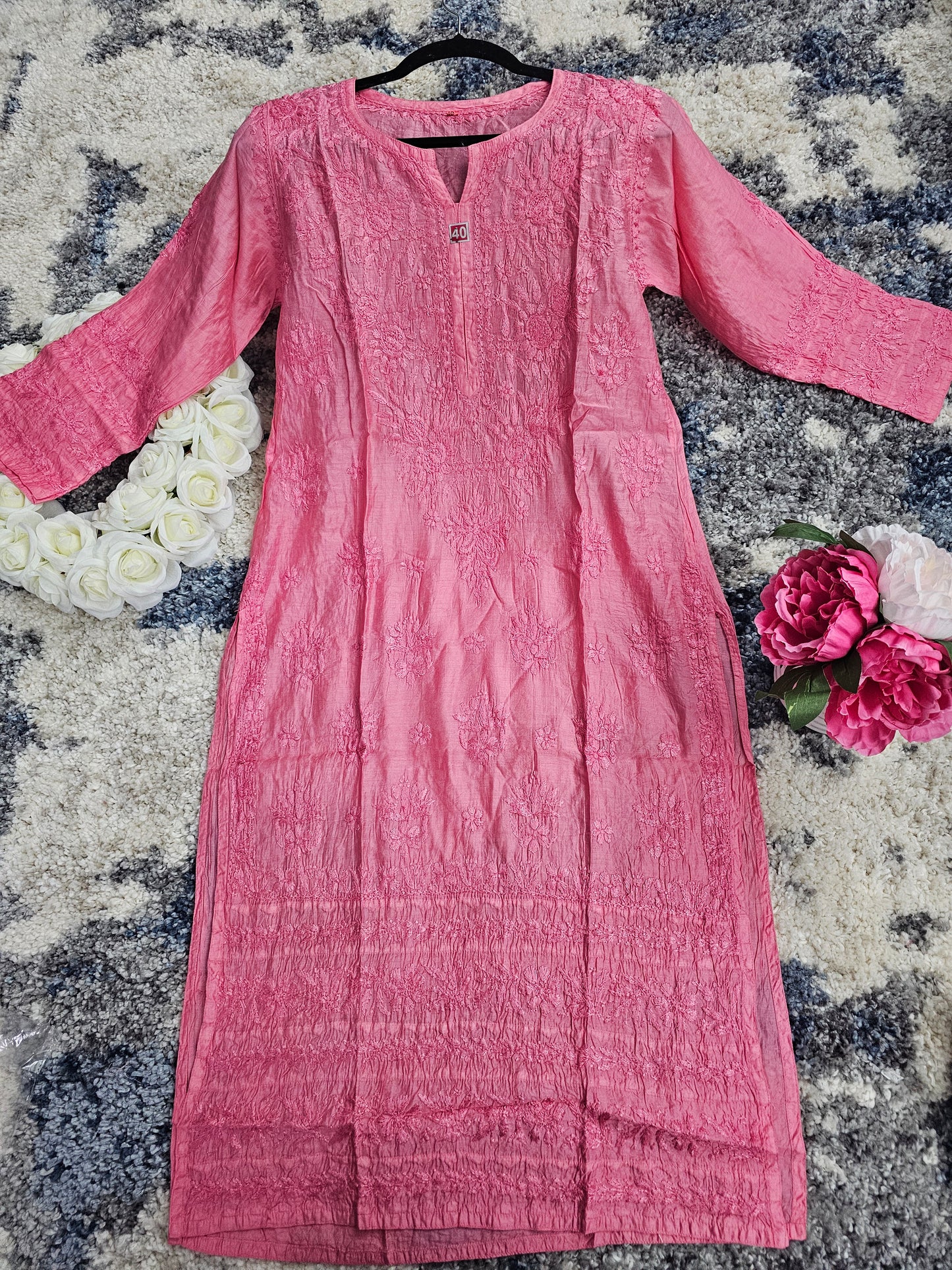 Chanderi Silk Lucknowi Chikan Kari Kurti Style 1