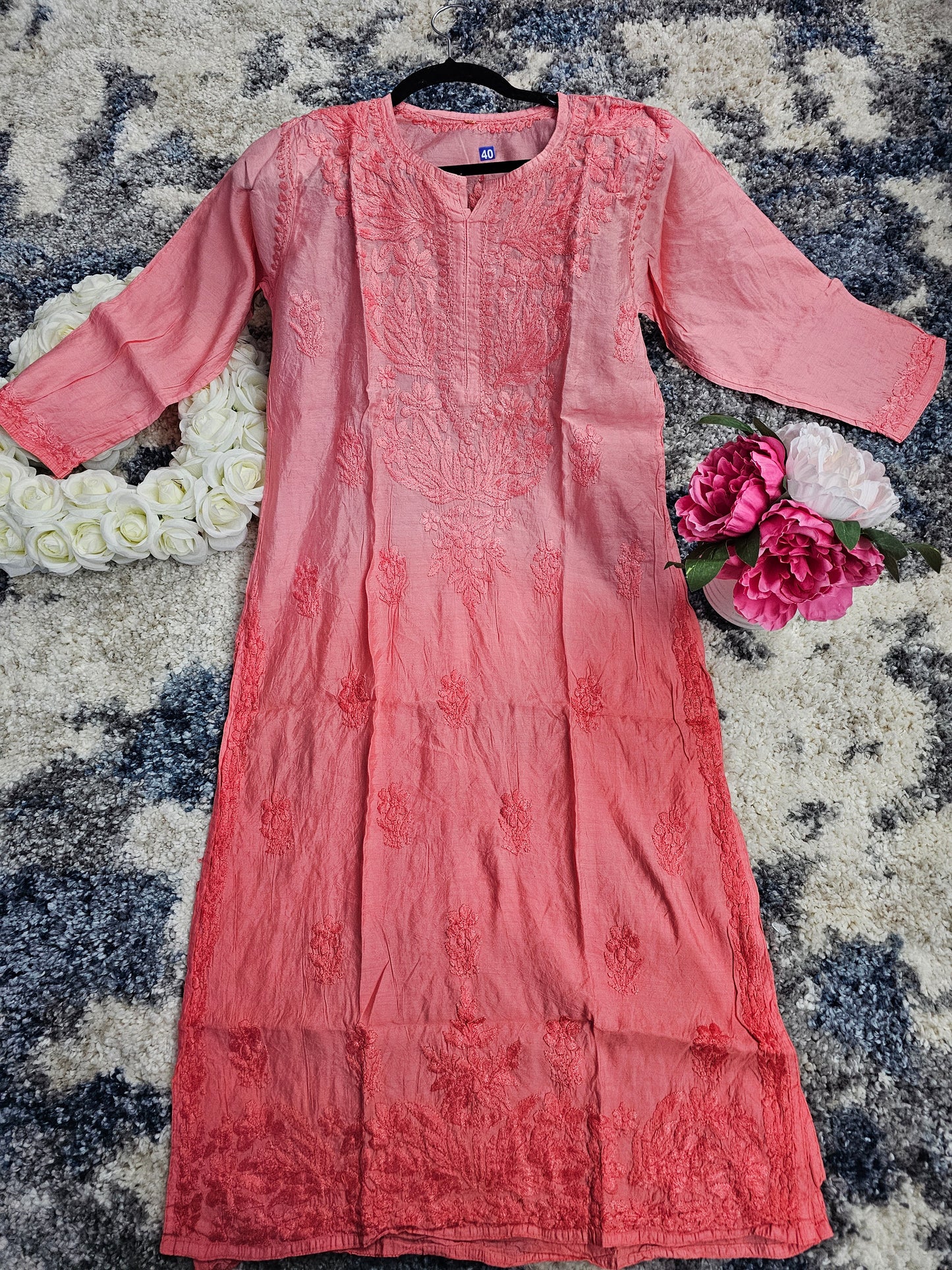 Chanderi Silk Lucknowi Chikan Kari Kurti Style 1