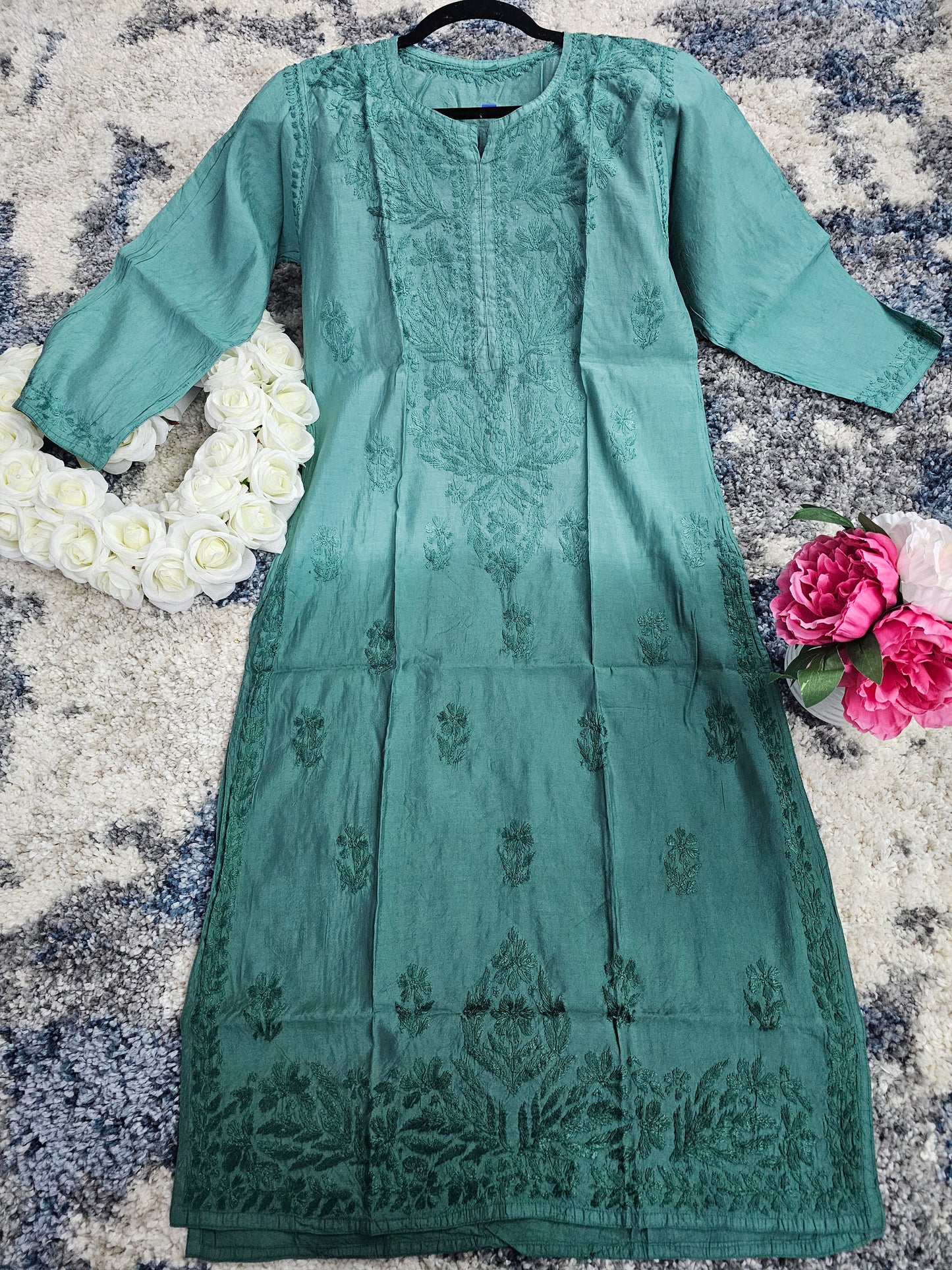 Chanderi Silk Lucknowi Chikan Kari Kurti Style 1
