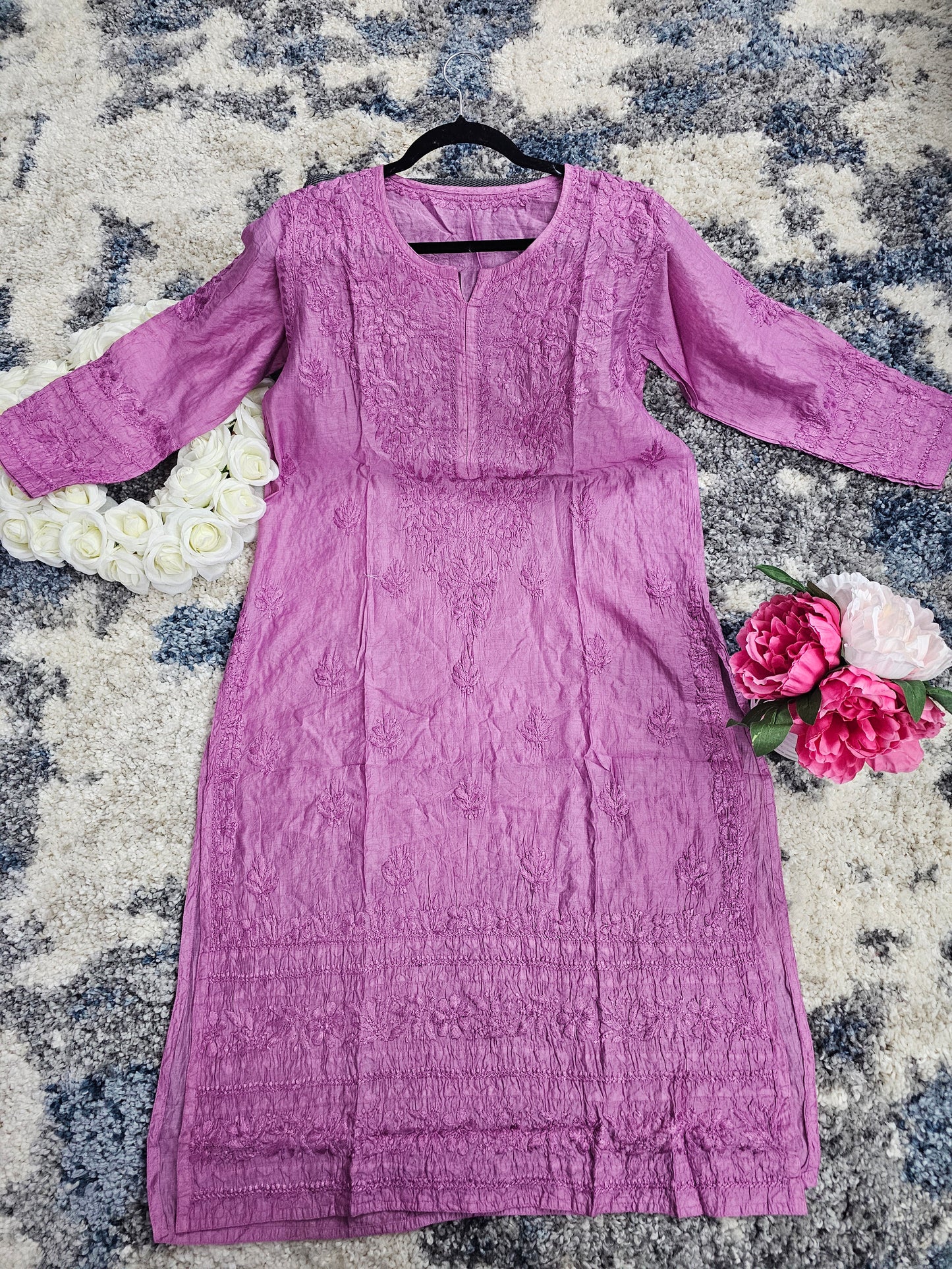 Chanderi Silk Lucknowi Chikan Kari Kurti Style 1