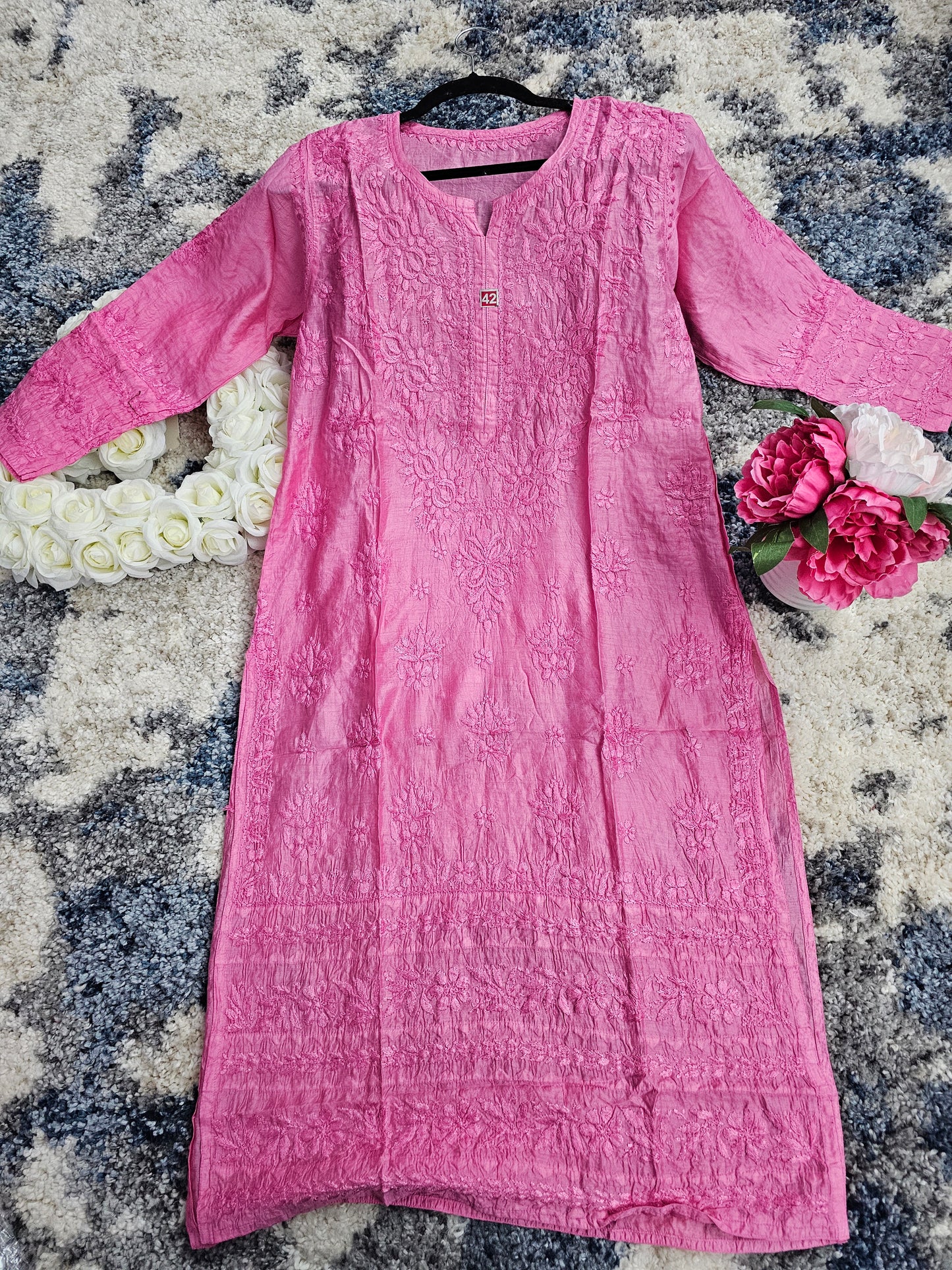 Chanderi Silk Lucknowi Chikan Kari Kurti Style 1