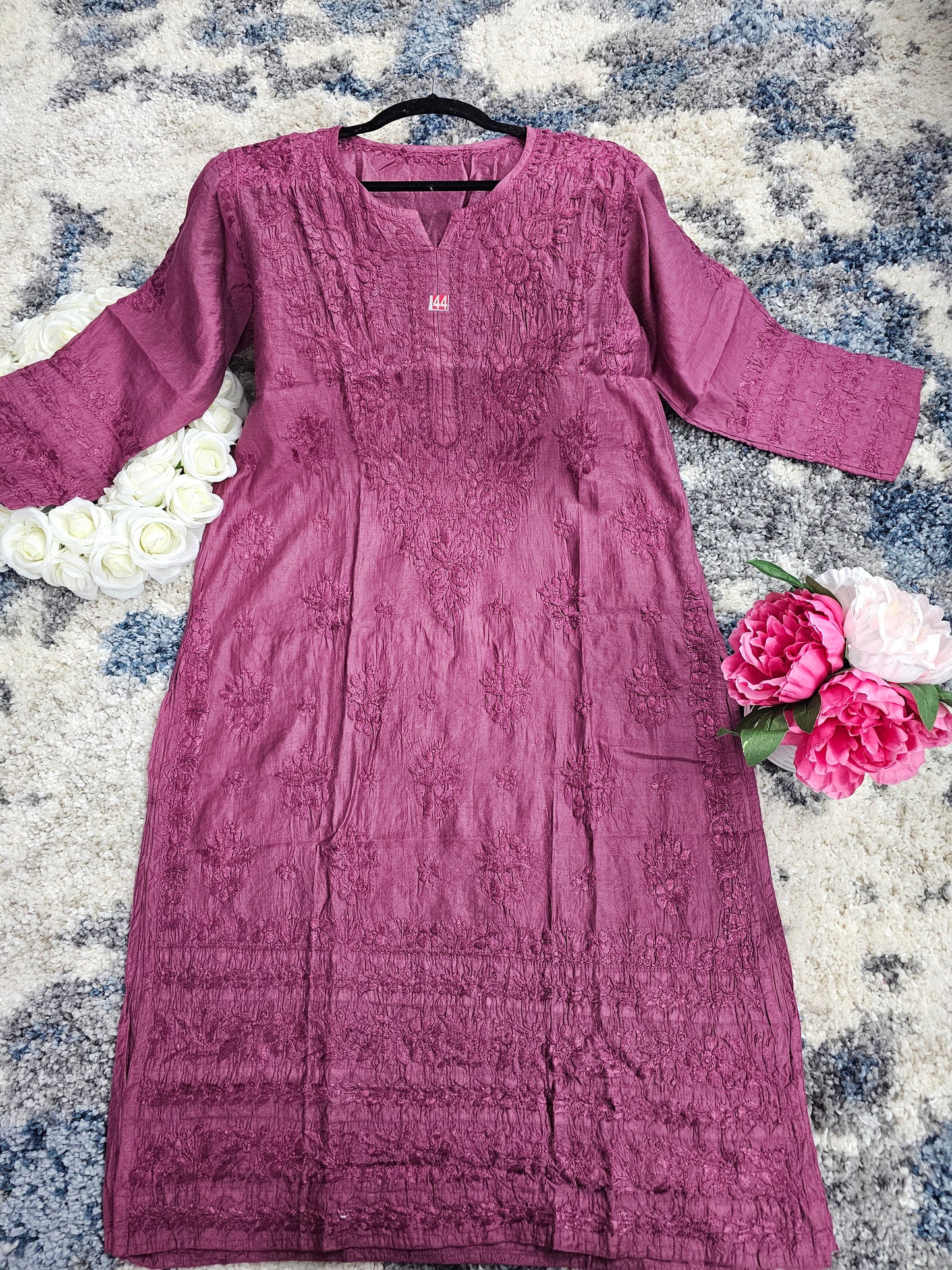 Chanderi Silk Lucknowi Chikan Kari Kurti Style 1