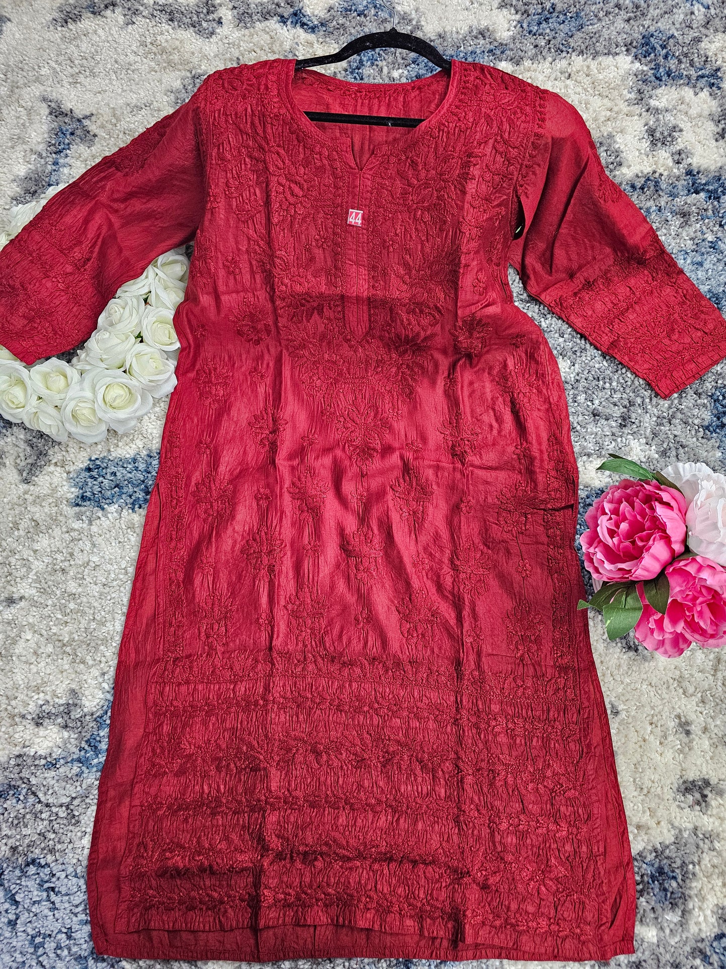 Chanderi Silk Lucknowi Chikan Kari Kurti Style 1