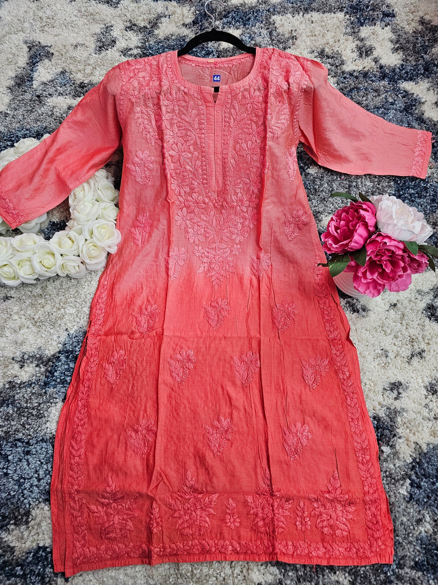 Chanderi Silk Lucknowi Chikan Kari Kurti Style 1