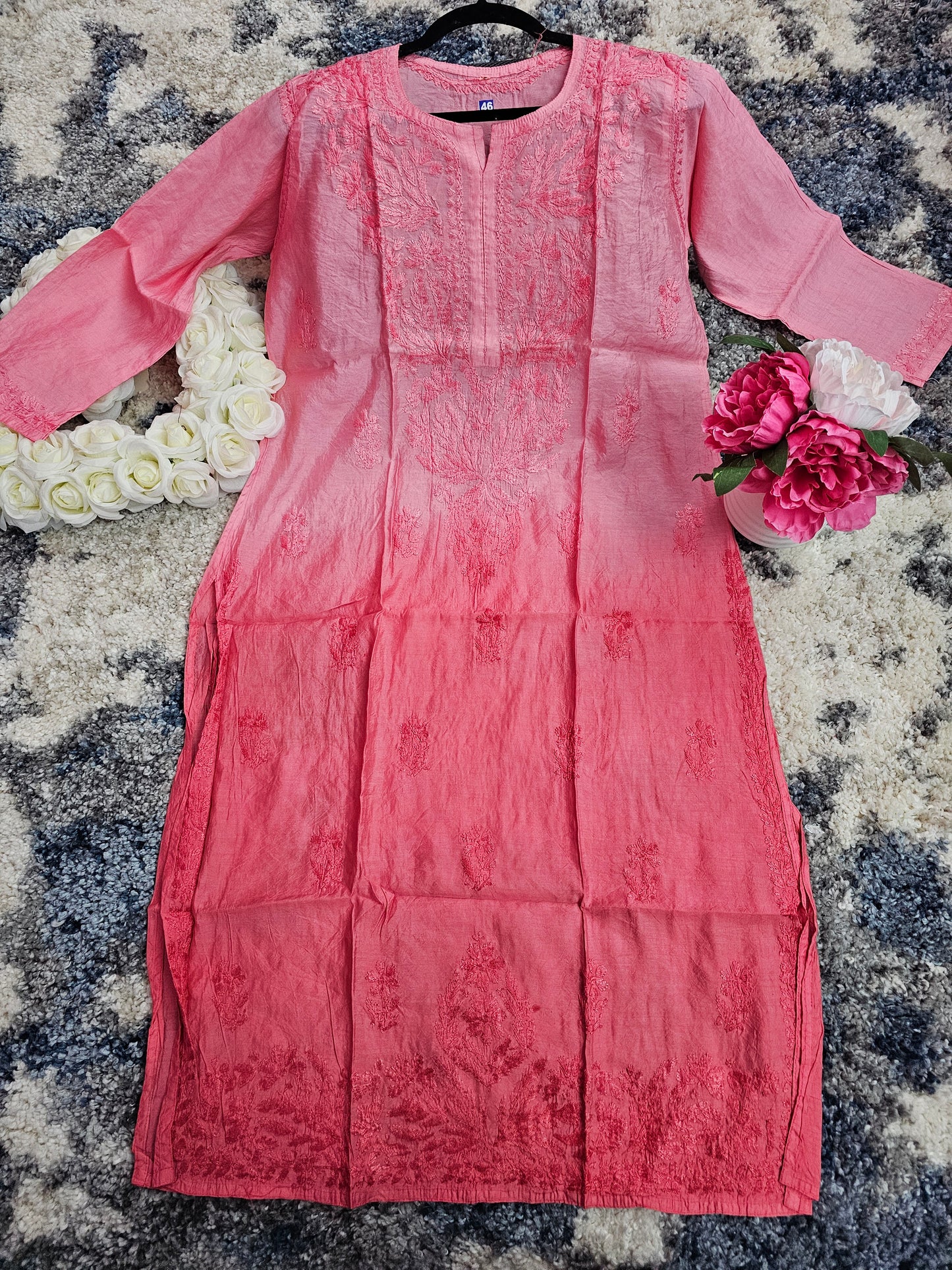 Chanderi Silk Lucknowi Chikan Kari Kurti Style 1