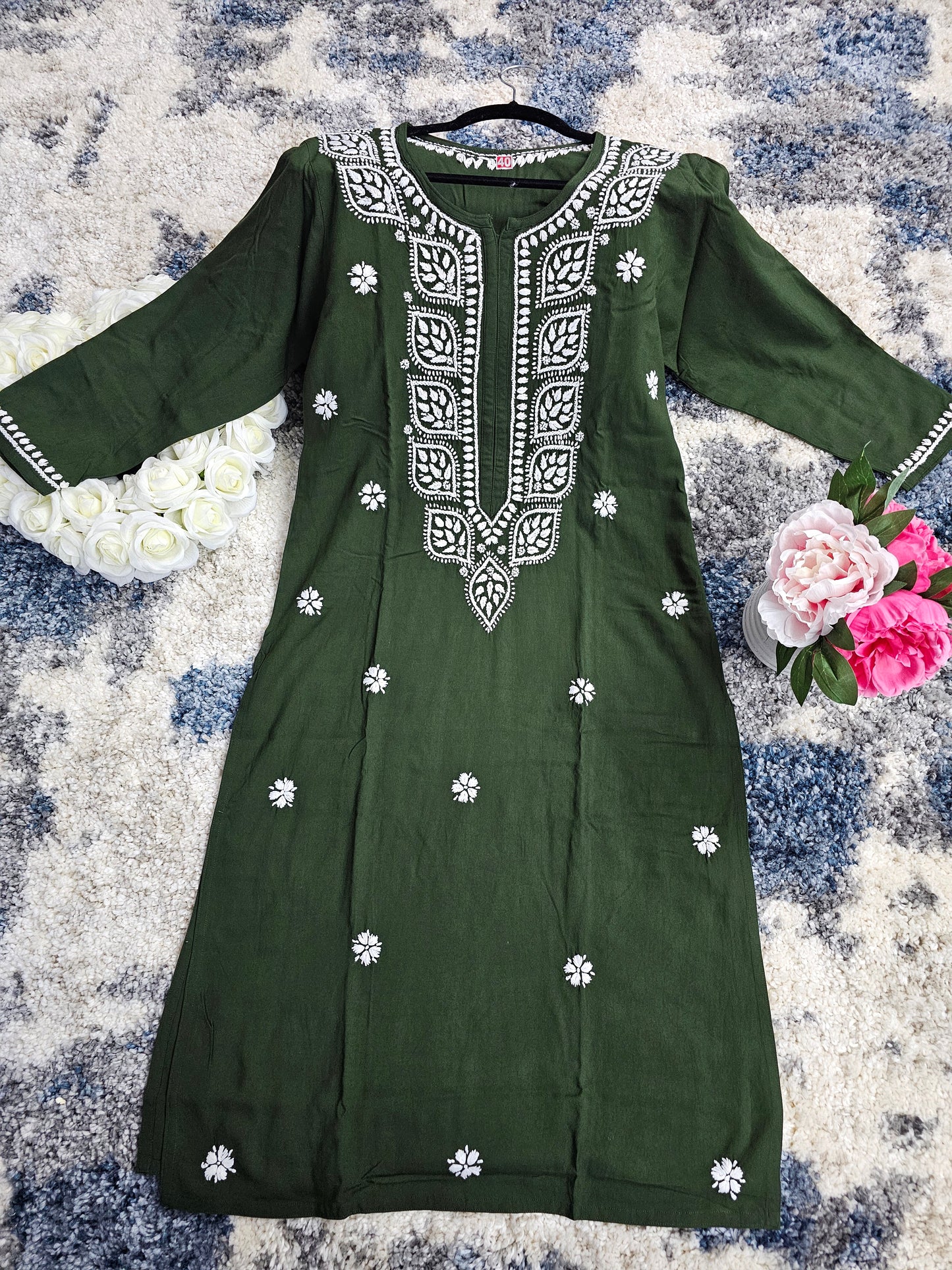 Rayon Lucknowi Chikan Kari Kurti Style 1