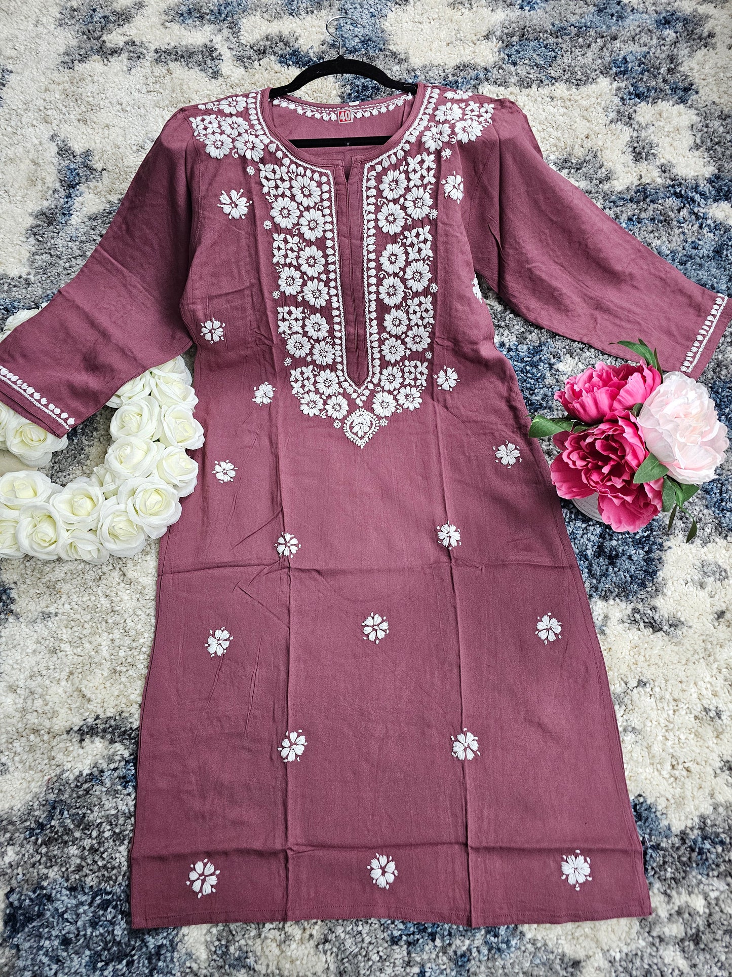 Rayon Lucknowi Chikan Kari Kurti Style 1